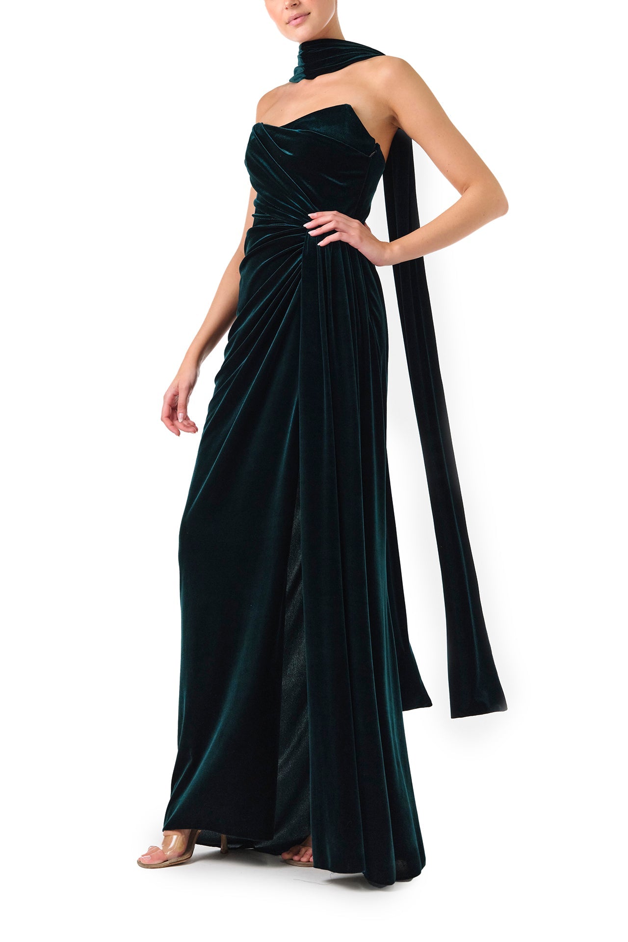 Strapless Velour Scarf Dress