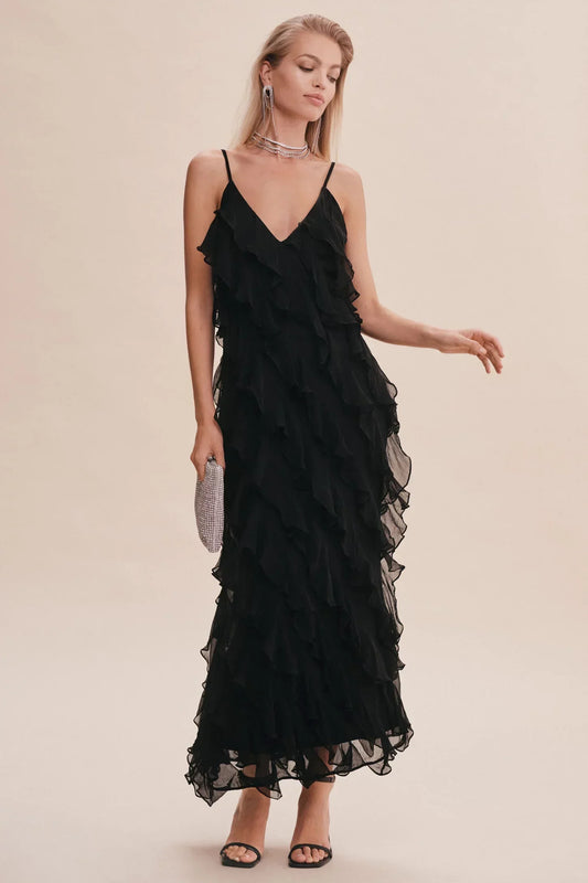 Ruffled V-Neck Gown