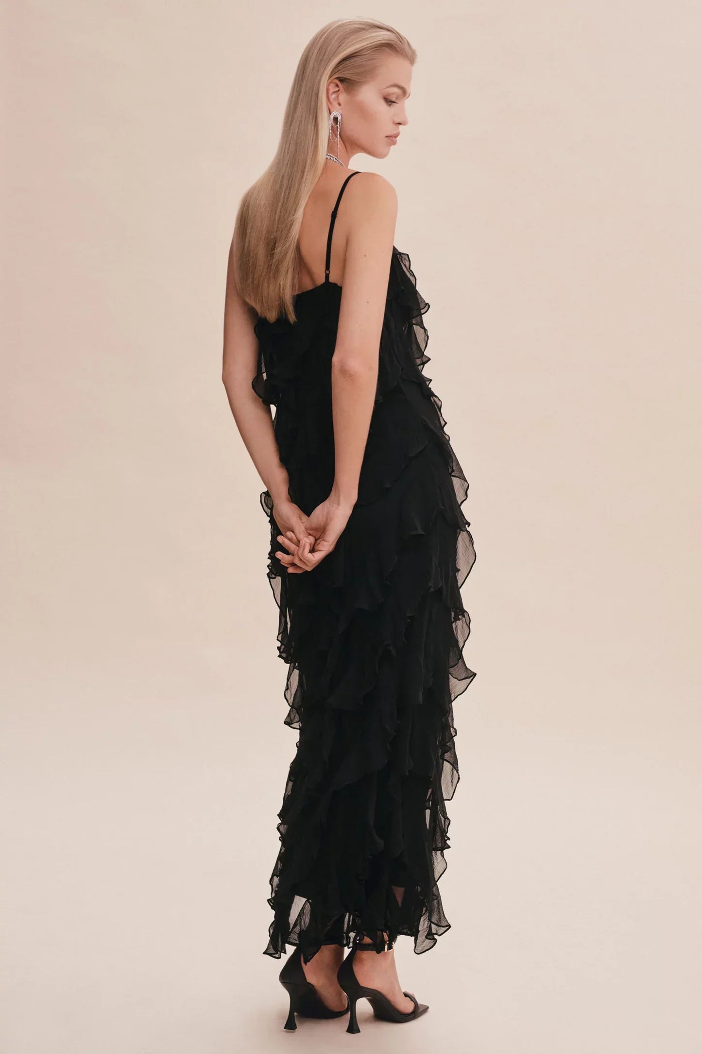 Ruffled V-Neck Gown
