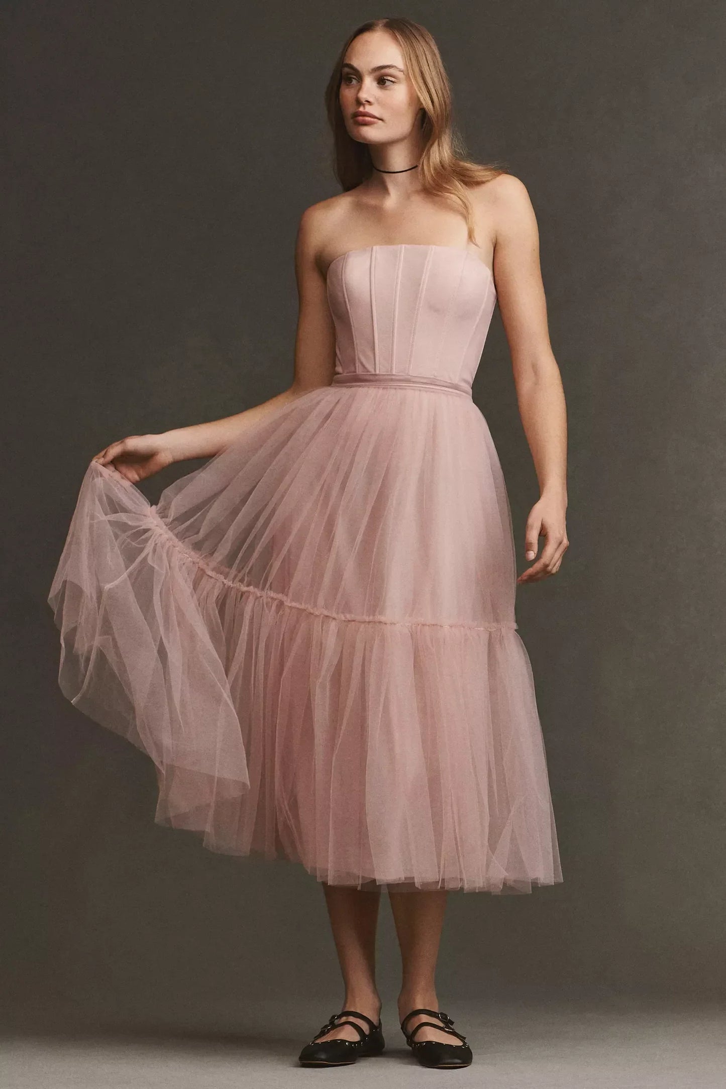 A Line Tulle Midi Dress