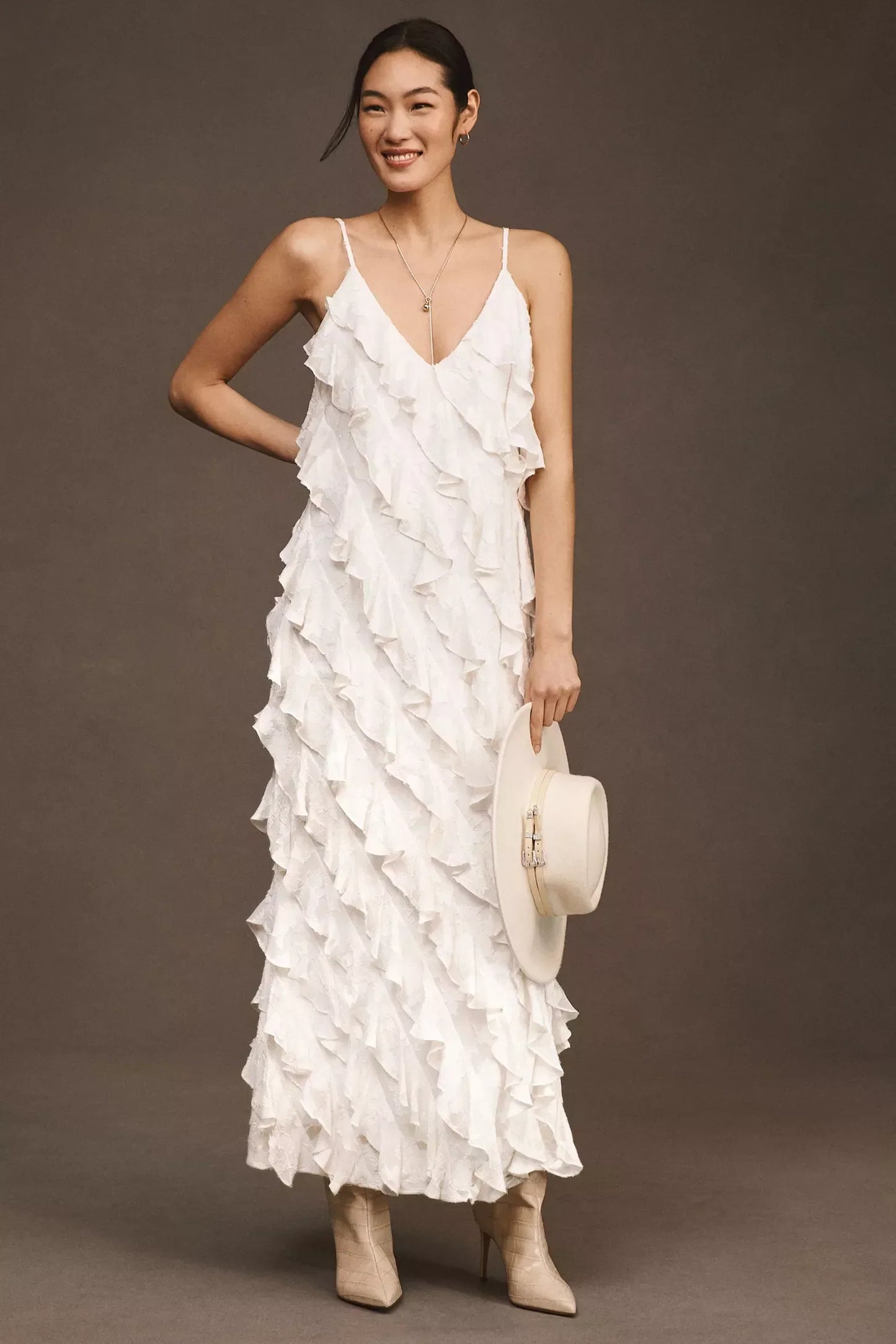 Ruffled V-Neck Gown