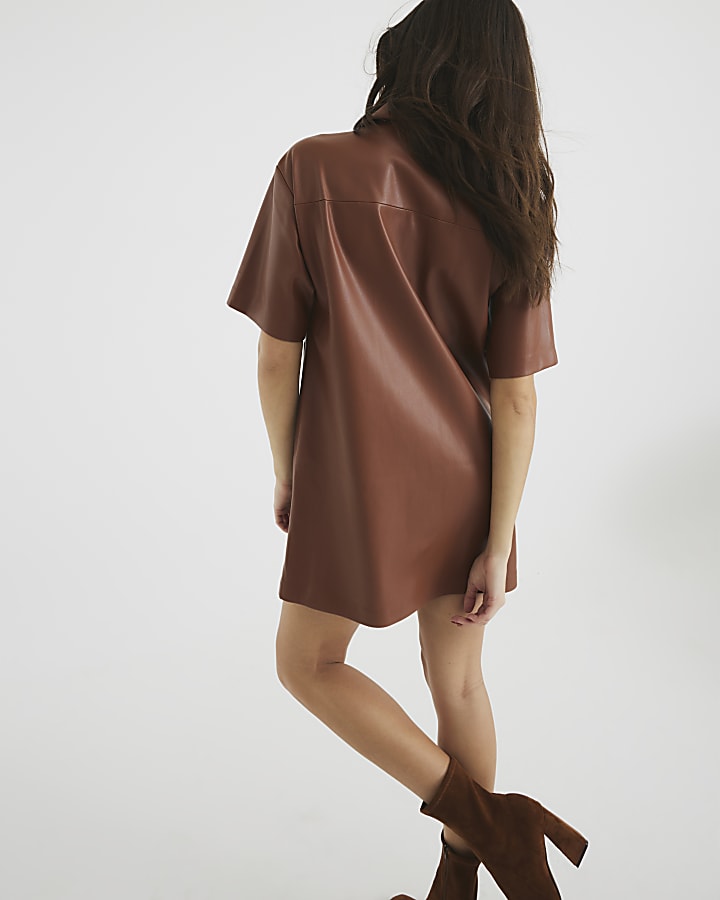 Faux Leather Shirt Dress