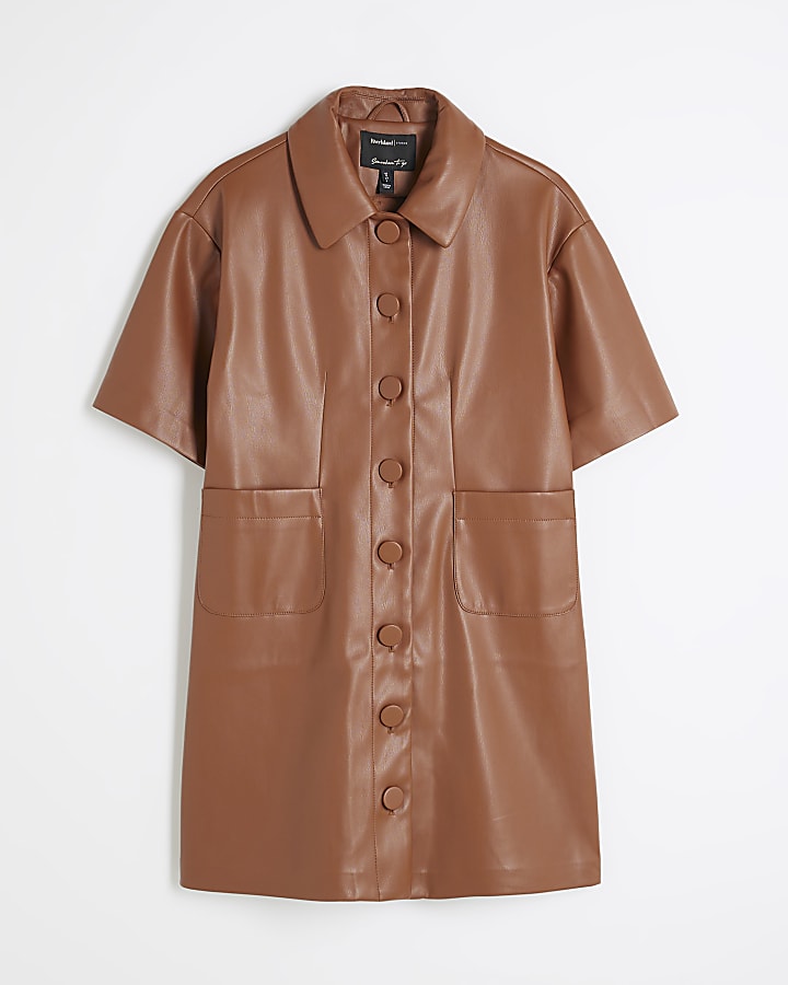 Faux Leather Shirt Dress