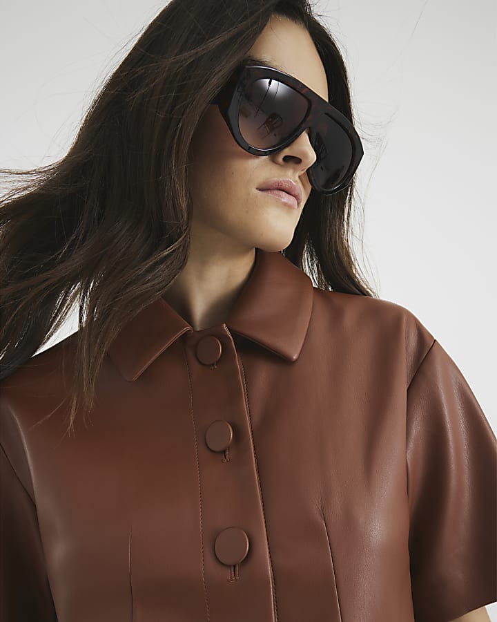Faux Leather Shirt Dress