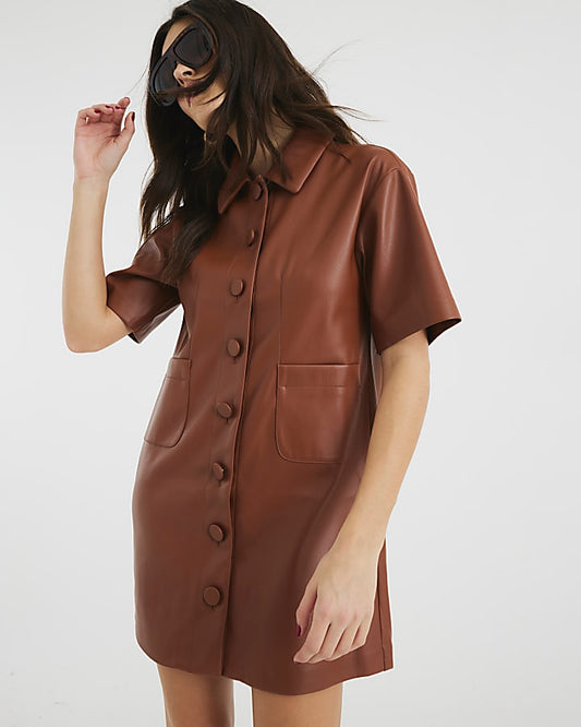 Faux Leather Shirt Dress