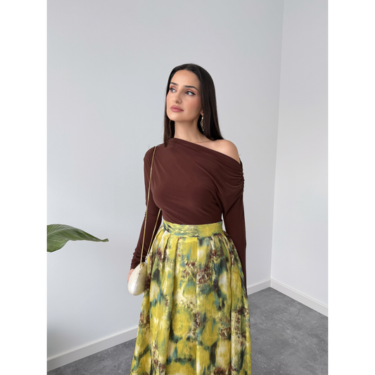 Mocha Muse Collar Draped Top