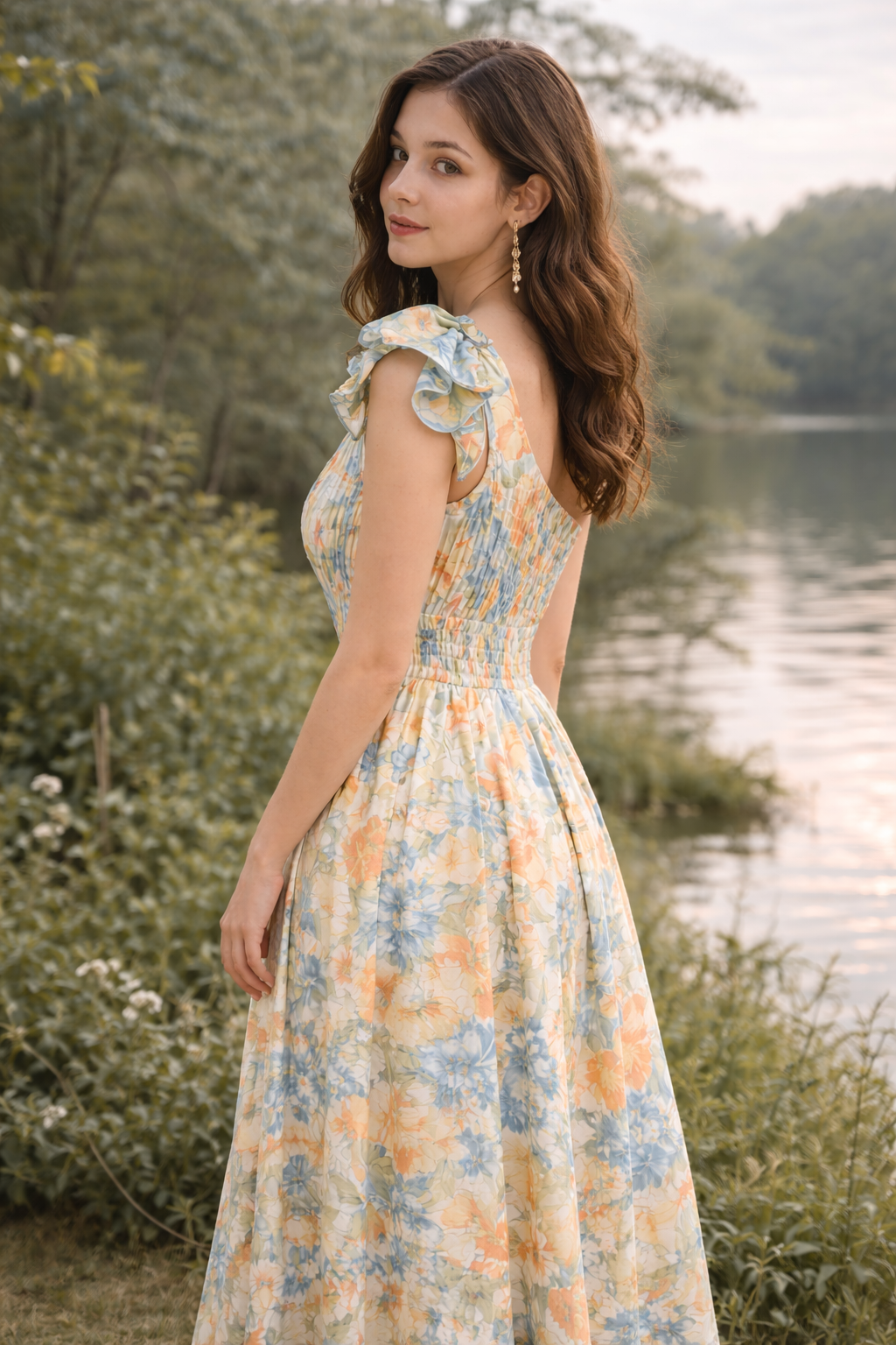 Sunset Bloom One-Shoulder Maxi Dress