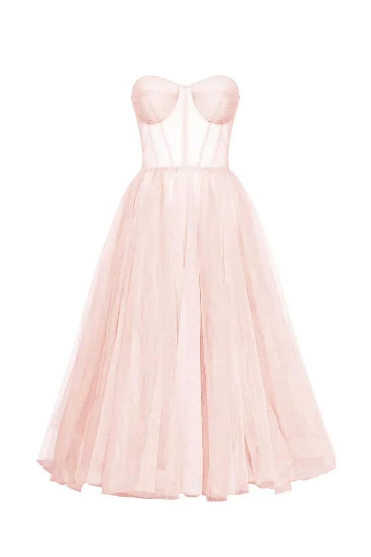 Misty Rose Strapless Puffy Dress