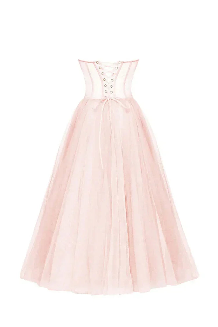 Misty Rose Strapless Puffy Dress
