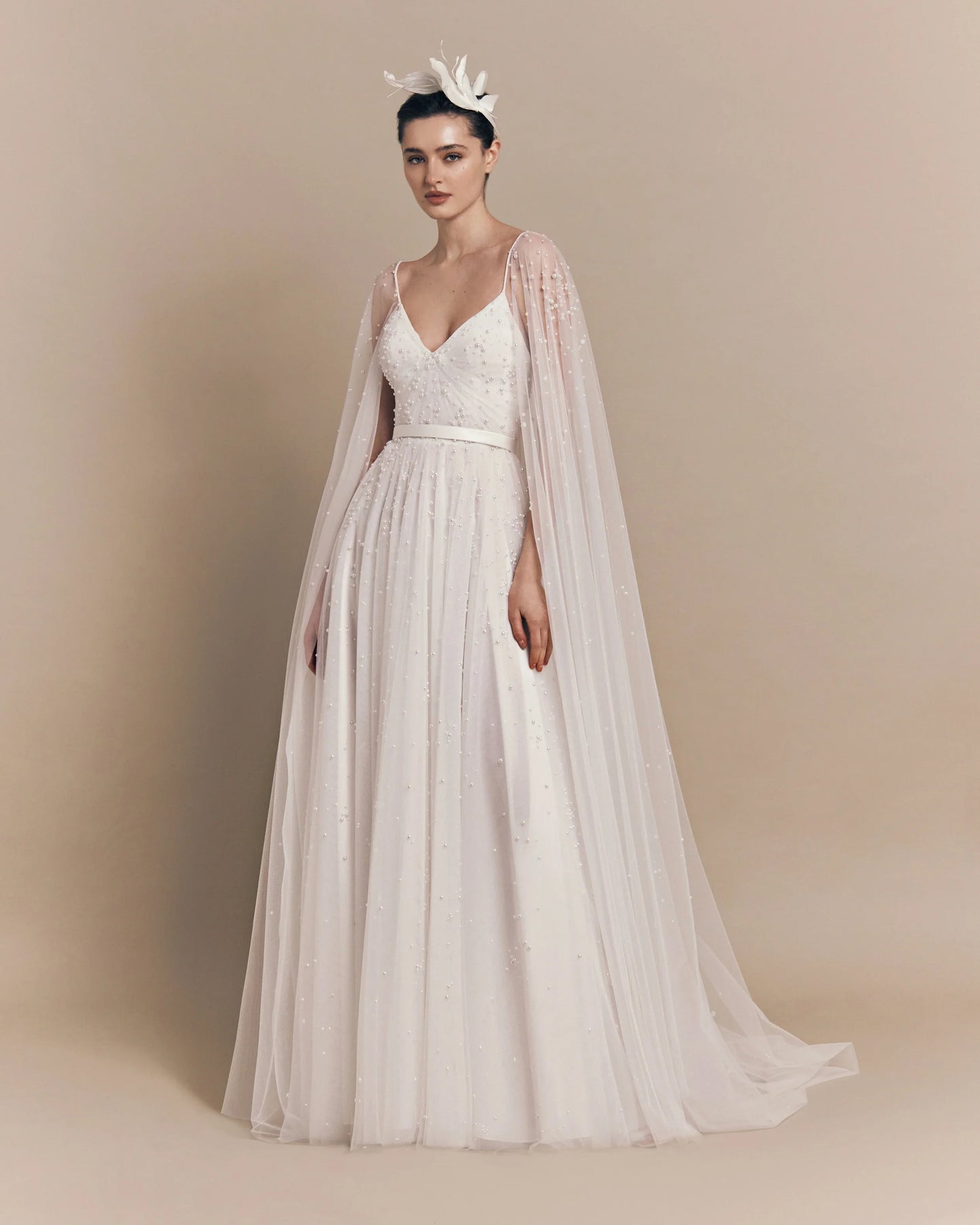 Ethereal Pearl Cape Gown