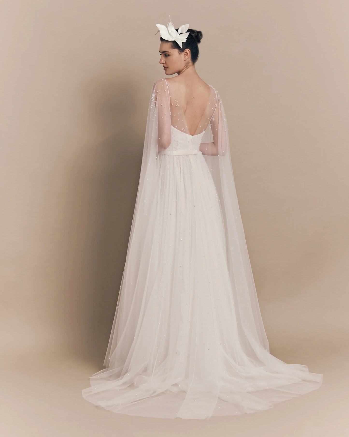 Ethereal Pearl Cape Gown