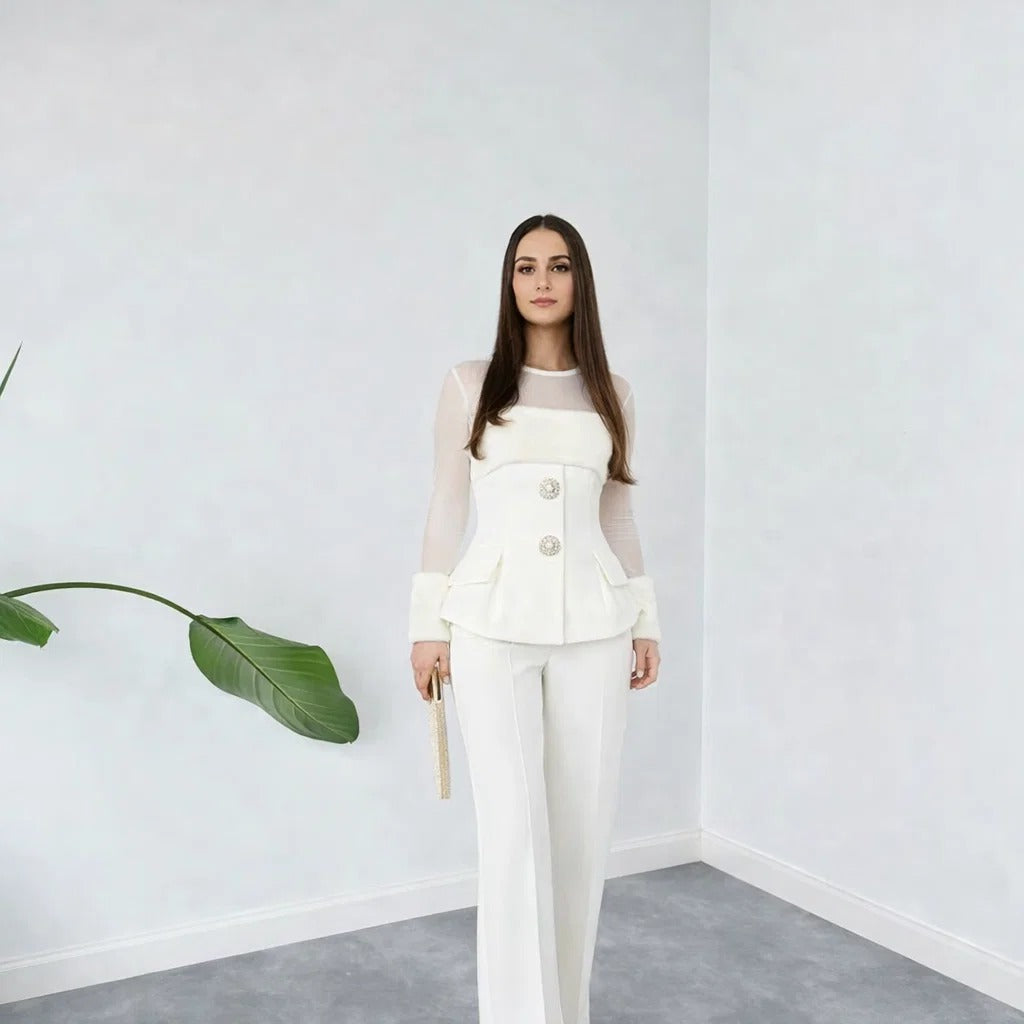 Fur Detail Buttoned Set